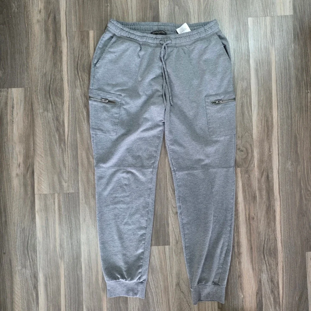 Banana Republic Mens Gray Cargo Jogger Sweatpants Medium Drawstring Fleece‎ 1335